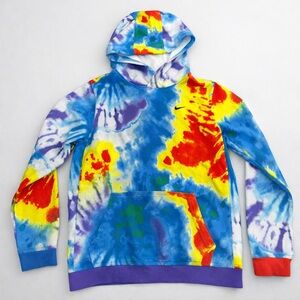 Nike Tie Dye Hoodie Multicolor Cotton Blend Pullover Sweatshirt Size Youth XL